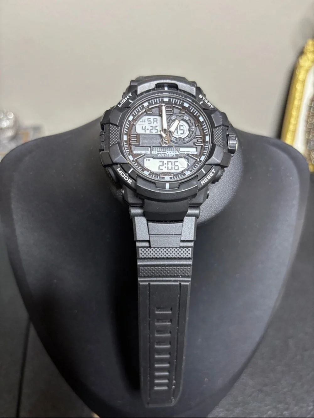 Black Resin Sport Watch with Stainless Steel Caseback Working Lights Up
